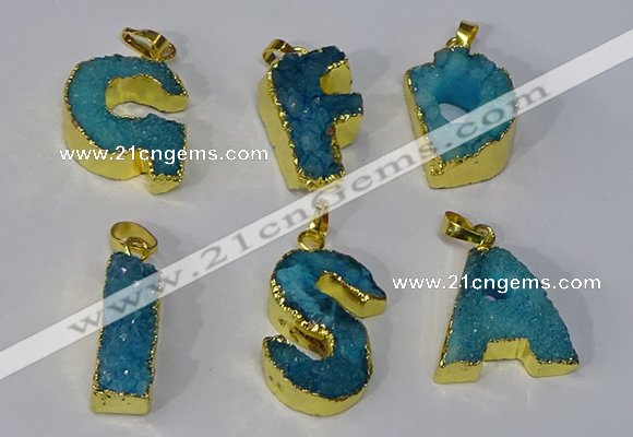 NGP3074 20*25mm - 25*30mm letter druzy agate pendants wholesale