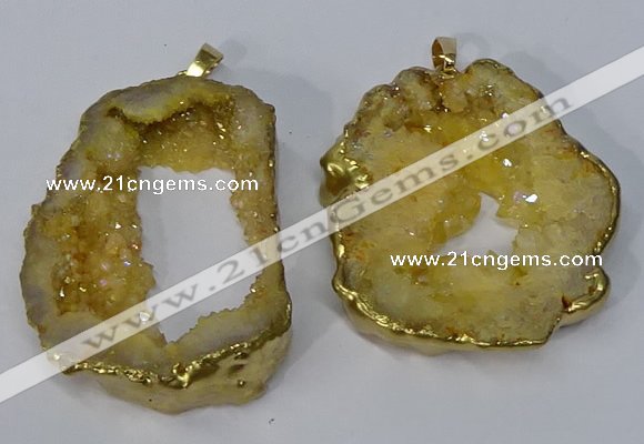 NGP3136 25*35mm - 40*50mm freeform plated druzy agate pendants