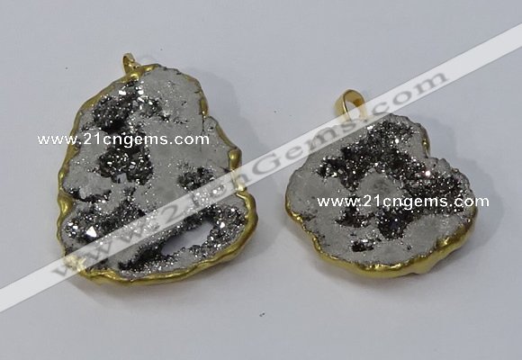 NGP3145 25*35mm - 40*50mm freeform plated druzy agate pendants