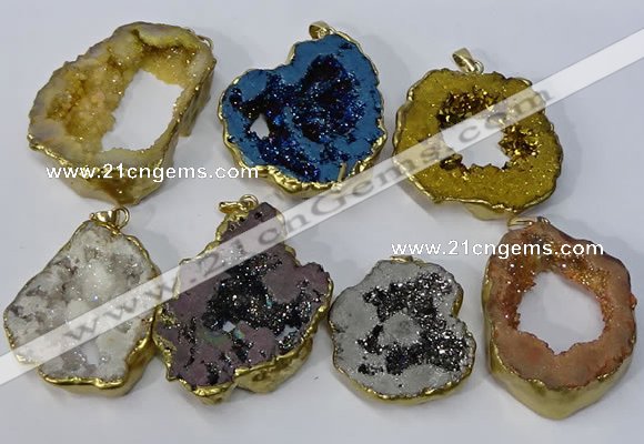NGP3147 25*35mm - 40*50mm freeform plated druzy agate pendants