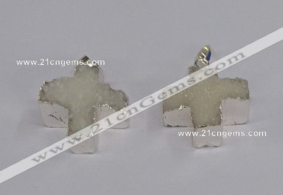 NGP3170 25*26mm - 27*28mm cross druzy agate pendants wholesale