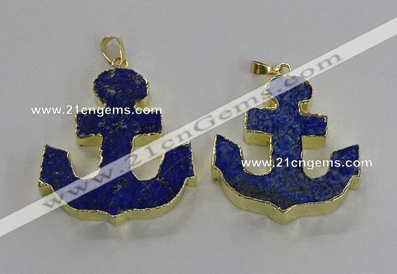 NGP3222 38*42mm - 40*45mm anchor lapis lazuli gemstone pendants