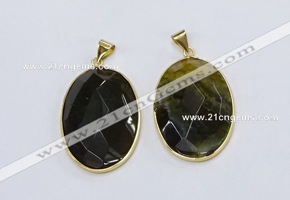 NGP3293 33*45mm faceted oval agate gemstone pendants wholesale