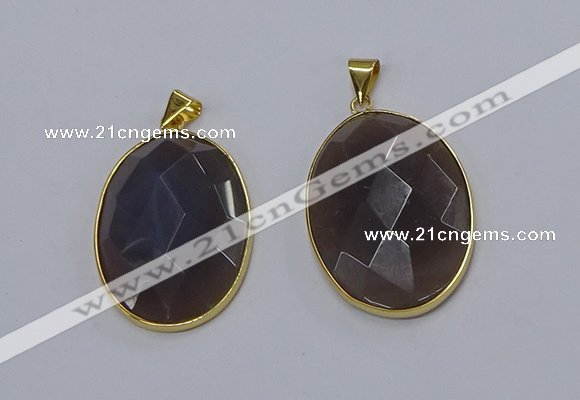 NGP3295 33*45mm faceted oval agate gemstone pendants wholesale