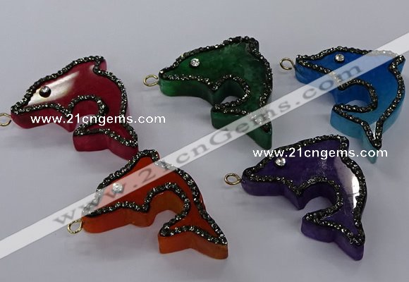 NGP3429 25*40mm - 30*45mm dolphin agate gemstone pendants