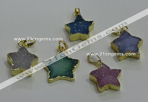 NGP3432 15*15mm - 18*18mm star druzy agate gemstone pendants