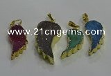 NGP3436 15*25mm - 18*35mm wing-shaped druzy agate gemstone pendants