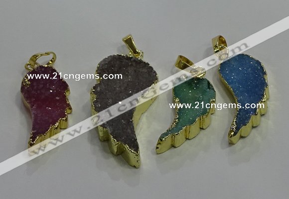 NGP3436 15*25mm - 18*35mm wing-shaped druzy agate gemstone pendants