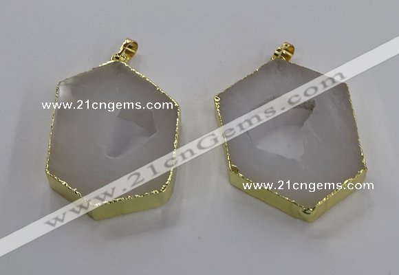 NGP3493 25*40mm - 30*45mm hexagon druzy agate pendants