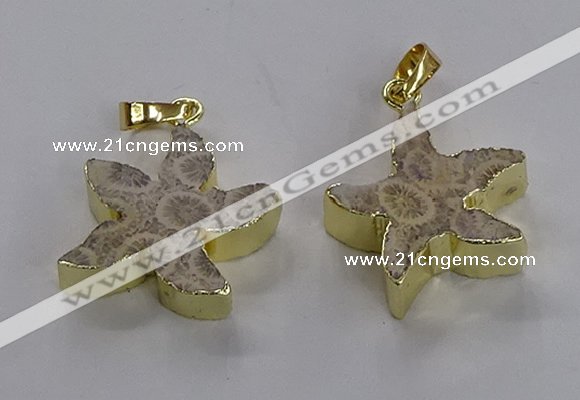 NGP3509 24*25mm starfish fossil coral pendants wholesale