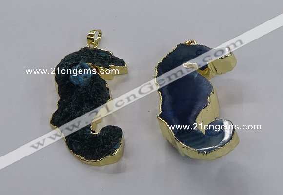 NGP3534 22*58mm - 25*55mm seahorse agate gemstone pendants
