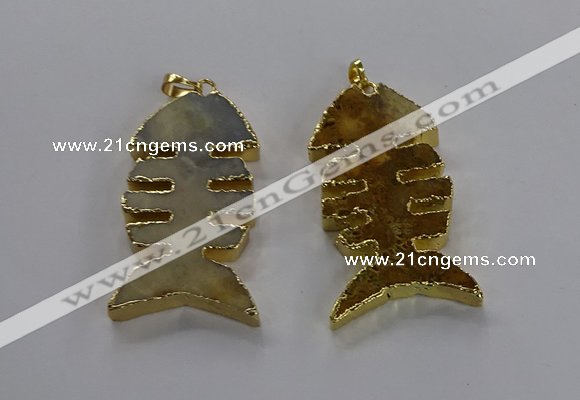 NGP3563 25*50mm - 28*55mm fishbone agate gemstone pendants