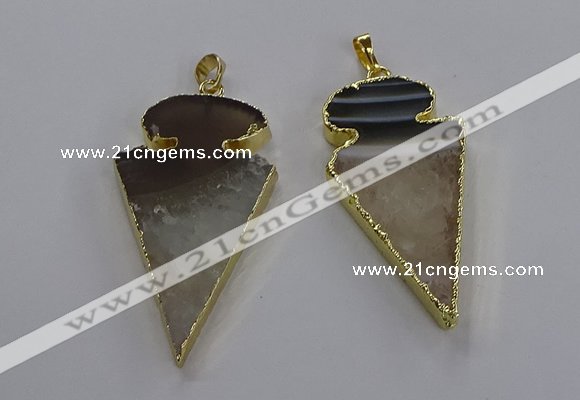 NGP3570 25*50mm - 30*55mm arrowhead druzy agate pendants