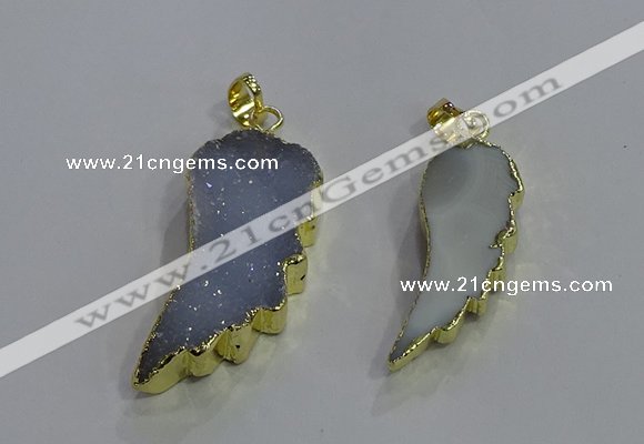 NGP3603 15*30mm - 18*40mm wing-shaped druzy agate pendants