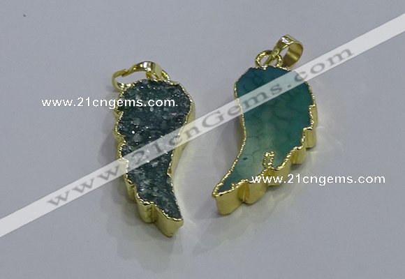 NGP3608 15*30mm - 18*40mm wing-shaped druzy agate pendants