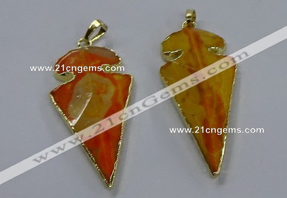 NGP3802 25*50mm - 28*55mm arrowhead agate gemstone pendants