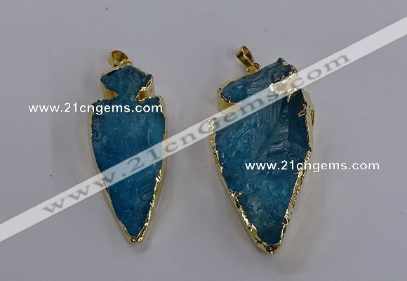 NGP3816 25*45mm - 30*60mm arrowhead dyed white crystal pendants