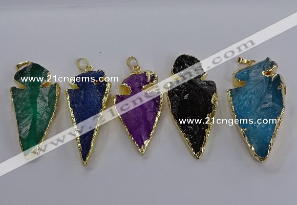 NGP3819 25*45mm - 30*60mm arrowhead dyed white crystal pendants