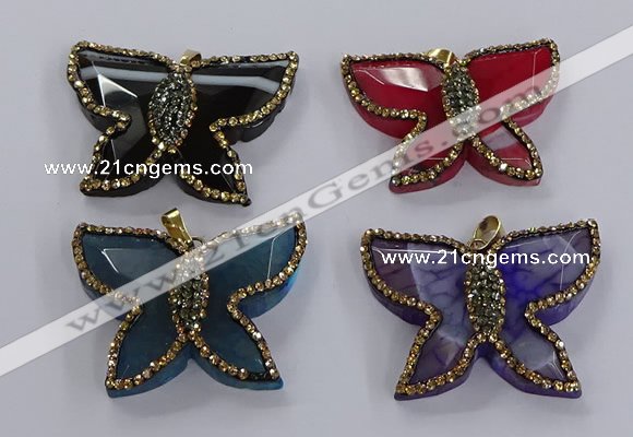 NGP3858 35*45mm carved butterfly agate gemstone pendants