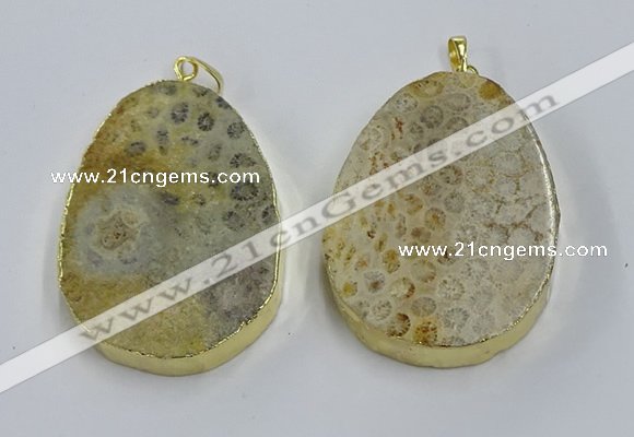 NGP3918 40*55mm freeform fossil coral pendants wholesale