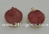 NGP4058 28mm – 30mm flat round druzy quartz pendants wholesale