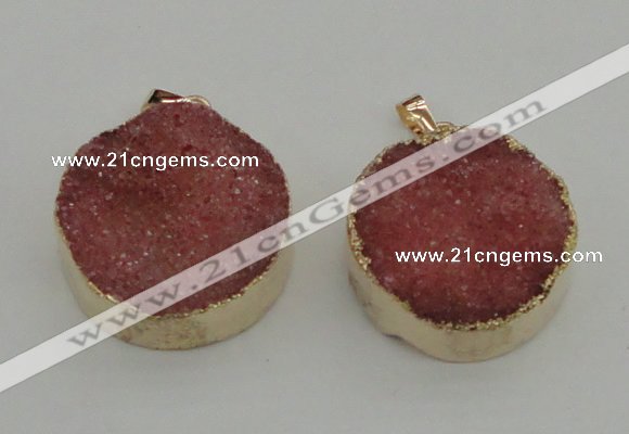 NGP4058 28mm – 30mm flat round druzy quartz pendants wholesale