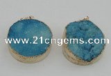 NGP4062 28mm – 30mm flat round druzy quartz pendants wholesale