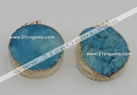 NGP4062 28mm – 30mm flat round druzy quartz pendants wholesale