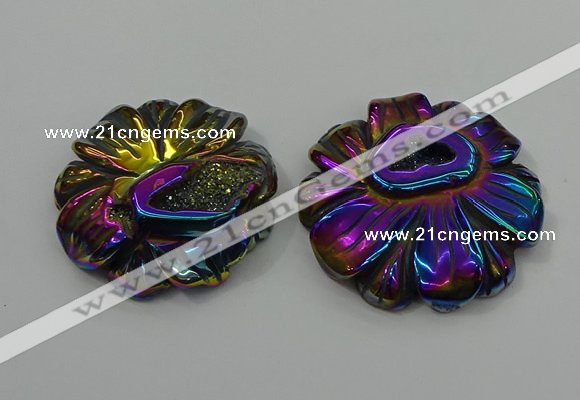 NGP4150 40*45mm - 50*55mm flower plated druzy agate pendants