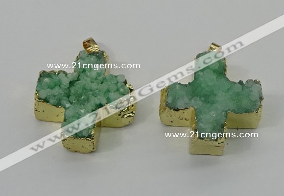 NGP4167 30*32mm cross druzy quartz pendants wholesale