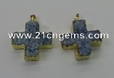 NGP4168 30*32mm cross druzy quartz pendants wholesale