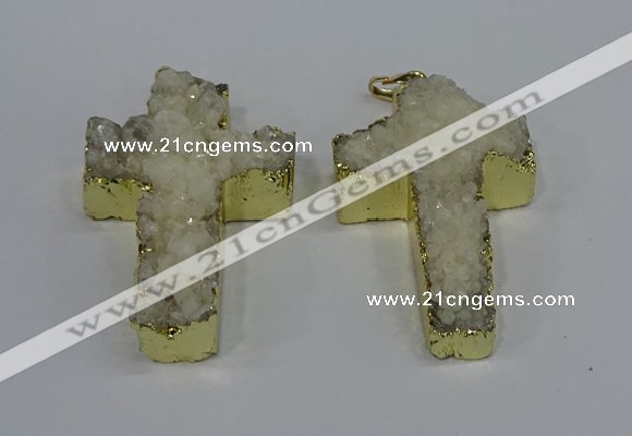 NGP4172 30*48mm - 32*50mm cross druzy quartz pendants wholesale