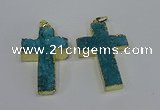 NGP4176 30*48mm - 32*50mm cross druzy quartz pendants wholesale