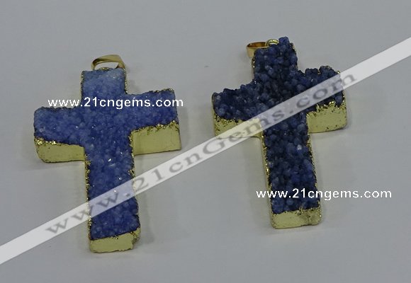 NGP4178 30*48mm - 32*50mm cross druzy quartz pendants wholesale