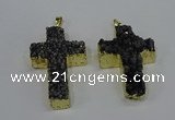 NGP4179 30*48mm - 32*50mm cross druzy quartz pendants wholesale