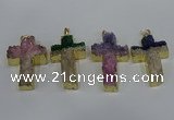 NGP4182 30*48mm - 32*50mm cross druzy quartz pendants wholesale