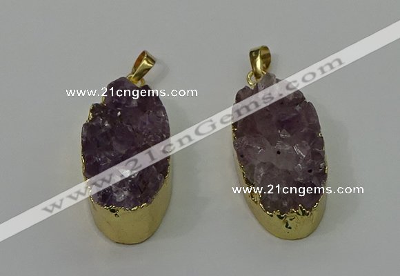 NGP4242 18*35mm oval druzy amethyst pendants wholesale