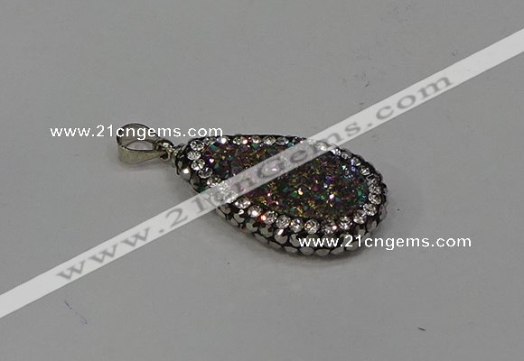 NGP4277 14*23mm flat teardrop plated quartz pendants wholesale