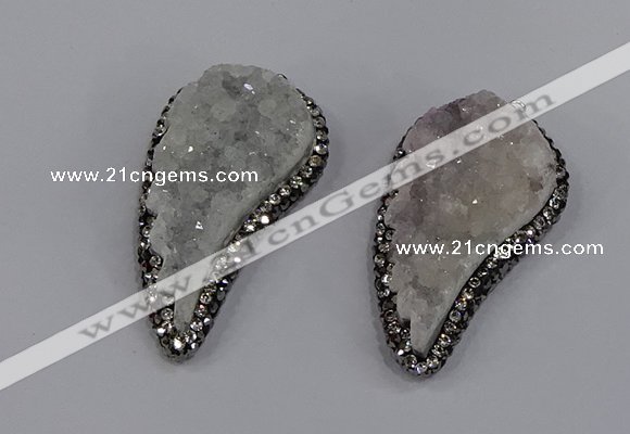 NGP4313 20*40mm - 25*50mm wing-shaped druzy quartz pendants