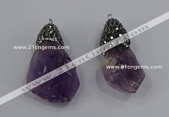 NGP4327 18*35mm - 20*40mm nuggets druzy amethyst pendants