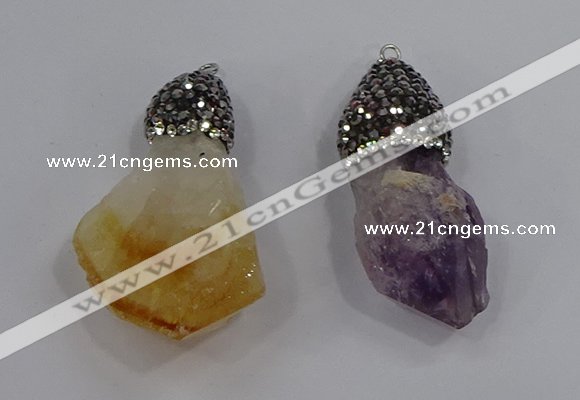NGP4328 18*35mm - 20*40mm nuggets druzy amethyst & citrine pendants
