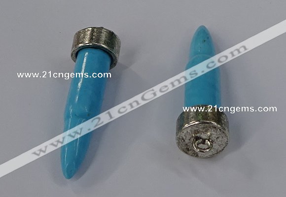 NGP4540 15*52mm bullet-shaped white howlite turquoise pendants