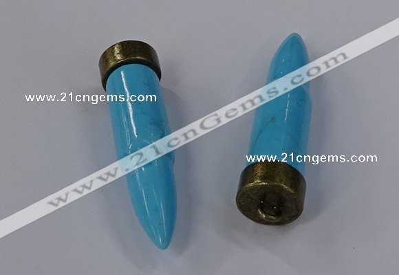 NGP4549 15*62mm bullet-shaped white howlite turquoise pendants