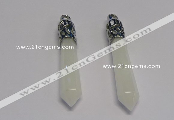 NGP5414 10*65mm sticks white jade gemstone pendants wholesale