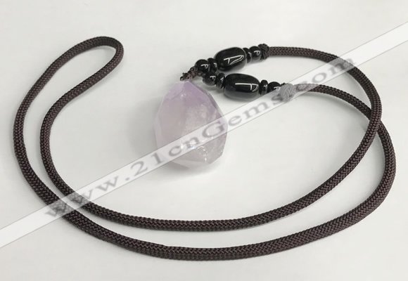 NGP5587 Lavender amethyst nugget pendant with nylon cord necklace