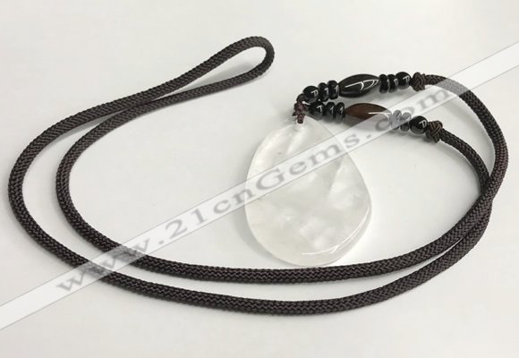 NGP5590 White crystal freeform pendant with nylon cord necklace