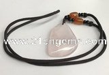NGP5591 Rose quartz freeform pendant with nylon cord necklace