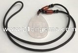 NGP5592 Rose quartz flat teardrop pendant with nylon cord necklace