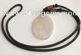 NGP5593 Rose quartz oval pendant with nylon cord necklace