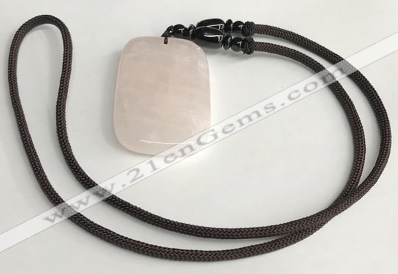 NGP5595 Rose quartz rectangle pendant with nylon cord necklace